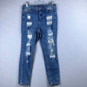 Wax Jean Womens Skinny Jeans Size 14 Distressed 90187XL High Rise Stretch Blue